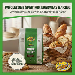 Shibolim close-up of fine white spelt flour texture showing smooth sifted consistency