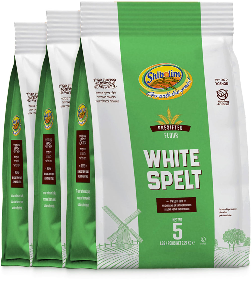 Shibolim front packaging showing three 5 lb bags and clear branding benefit freshness