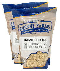 Shiloh Farms front packaging showing organic kamut flakes benefits