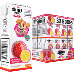 Pouring ShineWater Paw Patrol strawberry lemonade into a cup demonstrating spill-free serving benefit