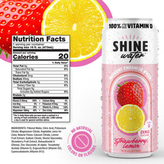 ShineWater can close-up label highlighting Vitamin D and zero sugar benefits