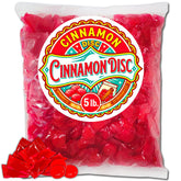 Shippedfast front of bag showing 5 lb cinnamon discs for bulk supply