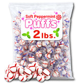 Shippedfast front of bag showing 2 lb peppermint puffs and resealable packaging for convenience