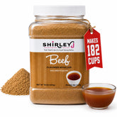 Shirley J front jar packaging showing plant-based beef flavor and benefits
