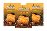 Shore Lunch front packaging showing three 9 oz boxes and clear product identity