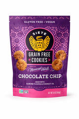 Siete front packaging showing Mexican vanilla chocolate chip cookies and brand benefit