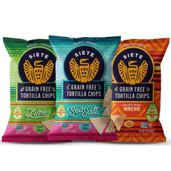 Siete front packaging variety pack showing flavors and benefits