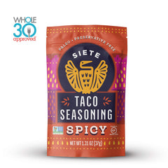 Siete mild seasoning on spoon highlighting gentle, aromatic spice blend