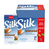 Silk front packaging showing almond milk quart and brand benefits