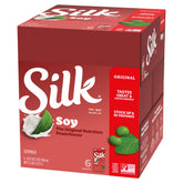 Silk original soy milk front packaging showing brand and convenient shelf-stable benefit