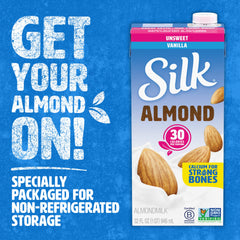 Close-up splash of Silk almondmilk highlighting smooth texture and low-calorie benefit