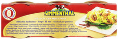 Simmenthal open can top view showing beef in vegetable jelly for quick serving