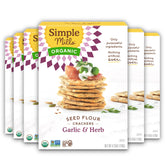 Simple Mills front packaging showing garlic & herb flavor and clean ingredients benefits