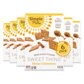Simple Mills front packaging showing honey cinnamon Sweet Thins and benefits