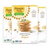 Simple Mills front packaging shows original seed flour crackers and benefits of clean ingredients