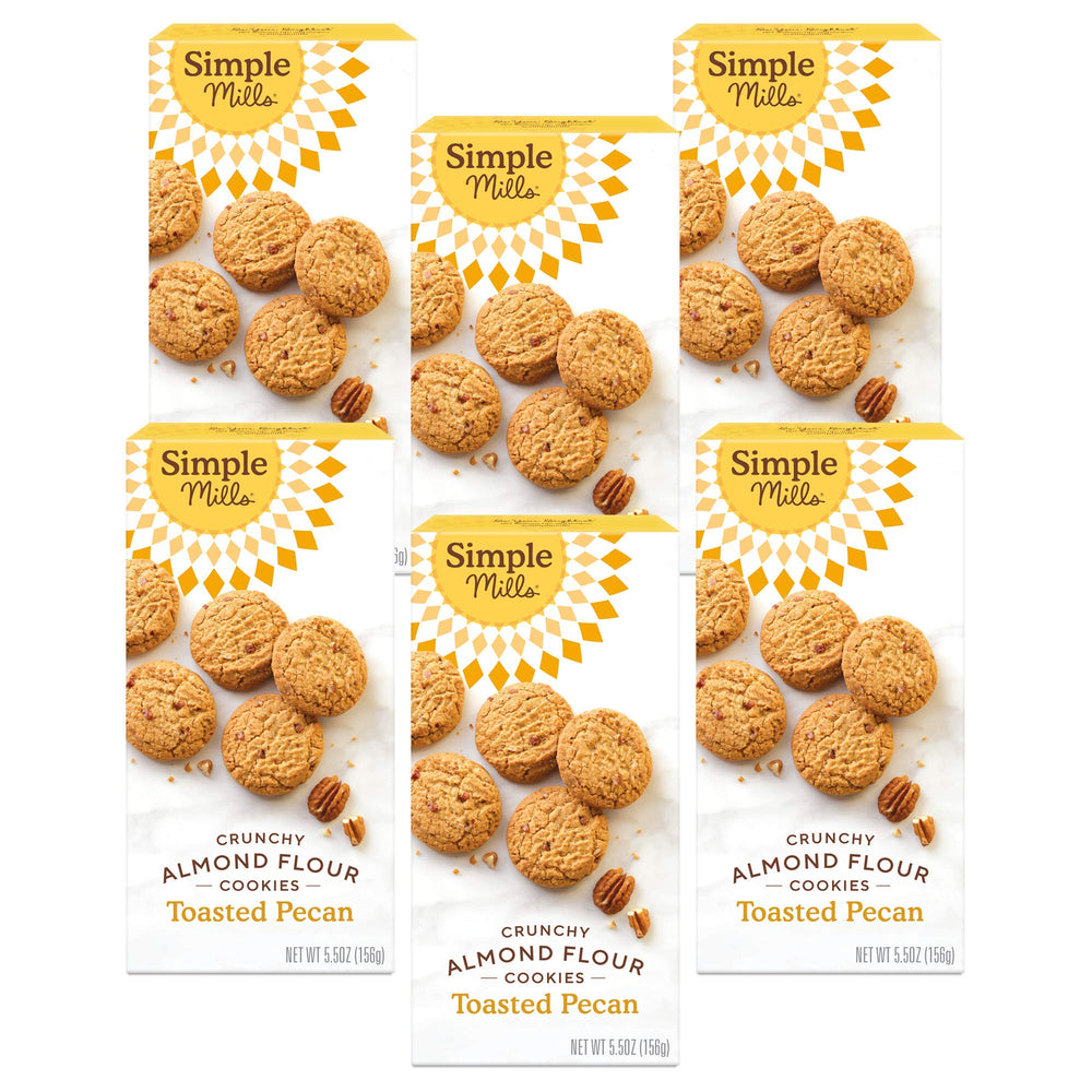Simple Mills front packaging showing toasted pecan cookies and nutrition benefits