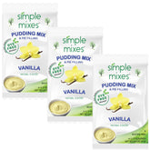Simple Mixes front packaging showing three cartons and a quick dessert solution