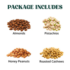 Simple Orchards overhead view of all nut varieties highlighting assortment convenience
