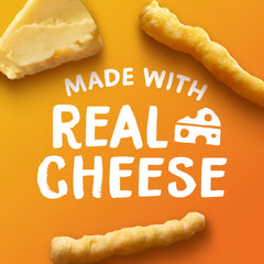 Simply Cheetos single-serve bag open with puffs spilling, convenient portioned snacking