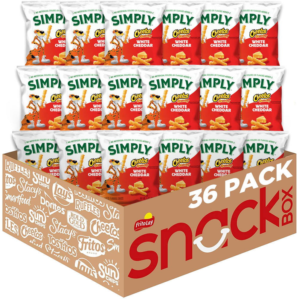 Simply Cheetos front packaging showing 36-count box, convenient grab-and-go