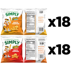 Simply Cheetos white cheddar puffs close-up texture, airy bite for light snacking