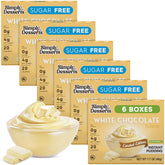 Simply Delish front packaging showing white chocolate pudding benefit: quick sugar-free dessert