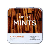 Simply Gum front packaging showing cinnamon mint tins and clear branding for portability