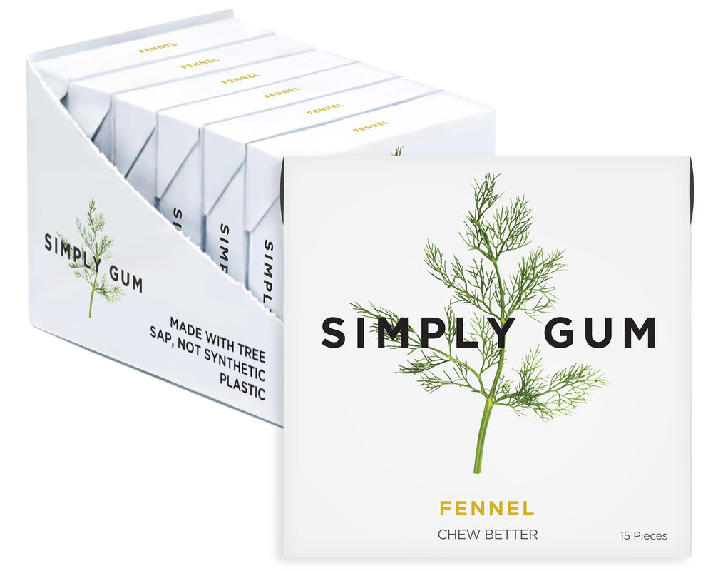 Simply Gum fennel front packaging showing natural branding and benefits