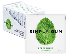 Simply Gum peppermint front packaging showing clean design and eco benefit