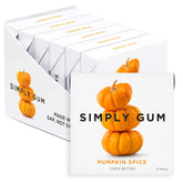 Simply Gum front packaging showing pumpkin spice flavor and plastic-free benefit