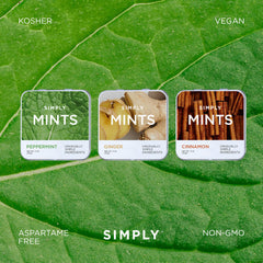 Simply Mints peppermint mint close-up highlighting real oil flavor and crisp coolness