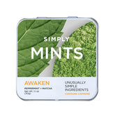 Simply Mints front tin showing peppermint branding and compact design for convenience