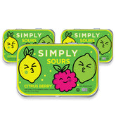 Simply Sours tin front packaging showing brand and citrus berry flavor convenience