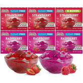 Simply Delish front packaging showing strawberry and raspberry variety, clear label benefit