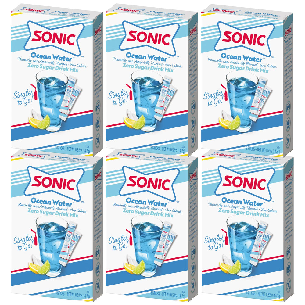 SINGLES TO GO! front box showing Ocean Water branding and quantity benefit