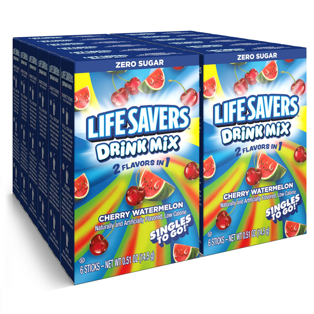 SINGLES TO GO! LIFESAVERS front packaging showing flavor and packet count, ideal for quick grabs