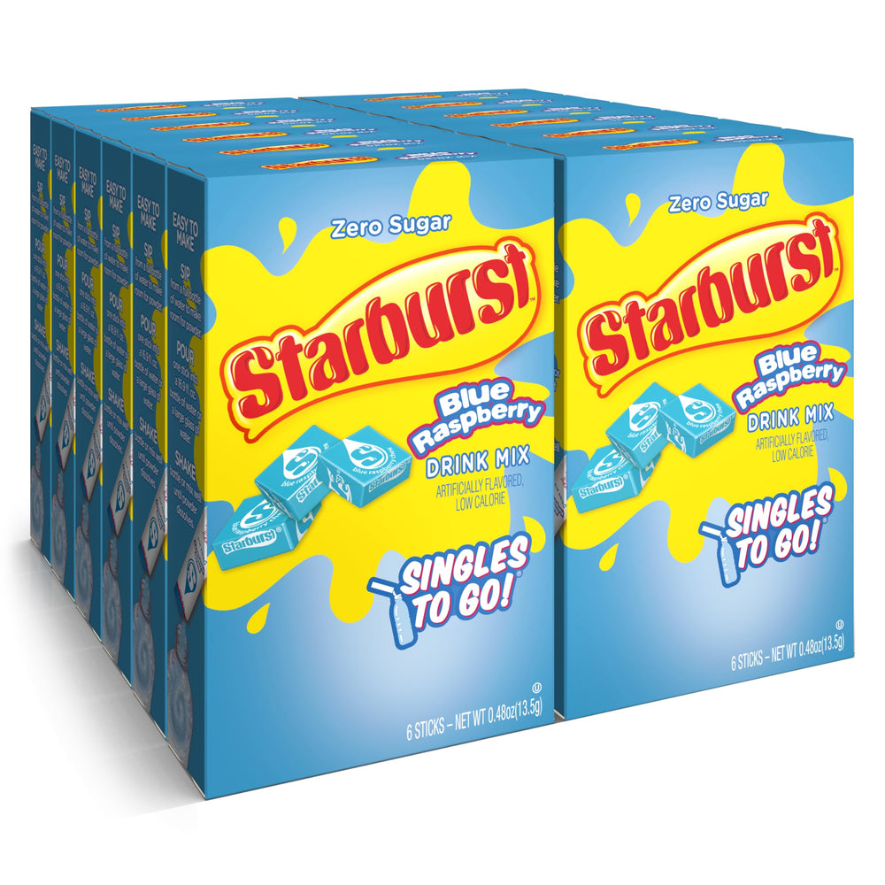 SINGLES TO GO! front box view showing blue raspberry flavor and pack count for quick identification