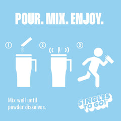 SINGLES TO GO! powder texture close-up demonstrating quick-dissolve mixability