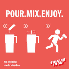 SINGLES TO GO! mix dissolving in water bottle for quick flavorful hydration