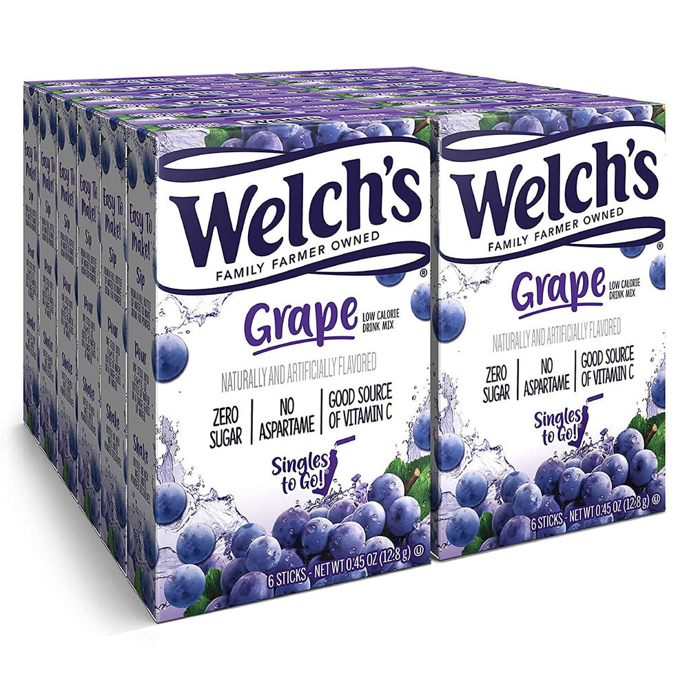 SINGLES TO GO! Welch's front packaging showing quantity and grape flavor benefits