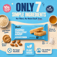 Sinless Snacks unwrapped single marshmallow krisp bar for quick protein