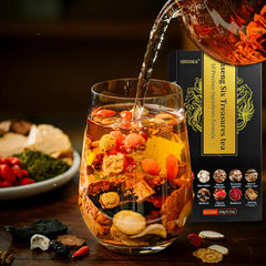 SIRDIKA teabag close-up revealing mixed natural ingredients and clarity