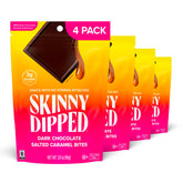 SKINNYDIPPED front packaging showing low-sugar branding and four bags benefits