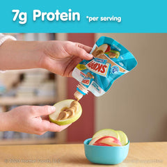 SKIPPY squeeze creamy peanut butter poured on toast for quick breakfasts