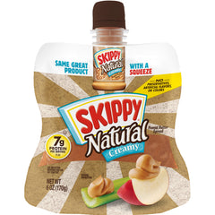 SKIPPY squeeze front packaging showing six 6oz bottles for convenient snacking