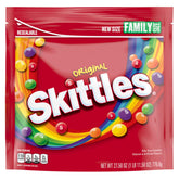 Skittles front packaging showing colorful family-size bags and brand appeal