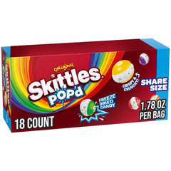 skittles pop'd front packaging showing box and share bags, brand visibility and convenience