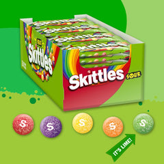 SKITTLES sour open pack close-up showing tangy coating and chewy center