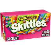 Skittles showing front packaging and vibrant colors, brand brightens parties