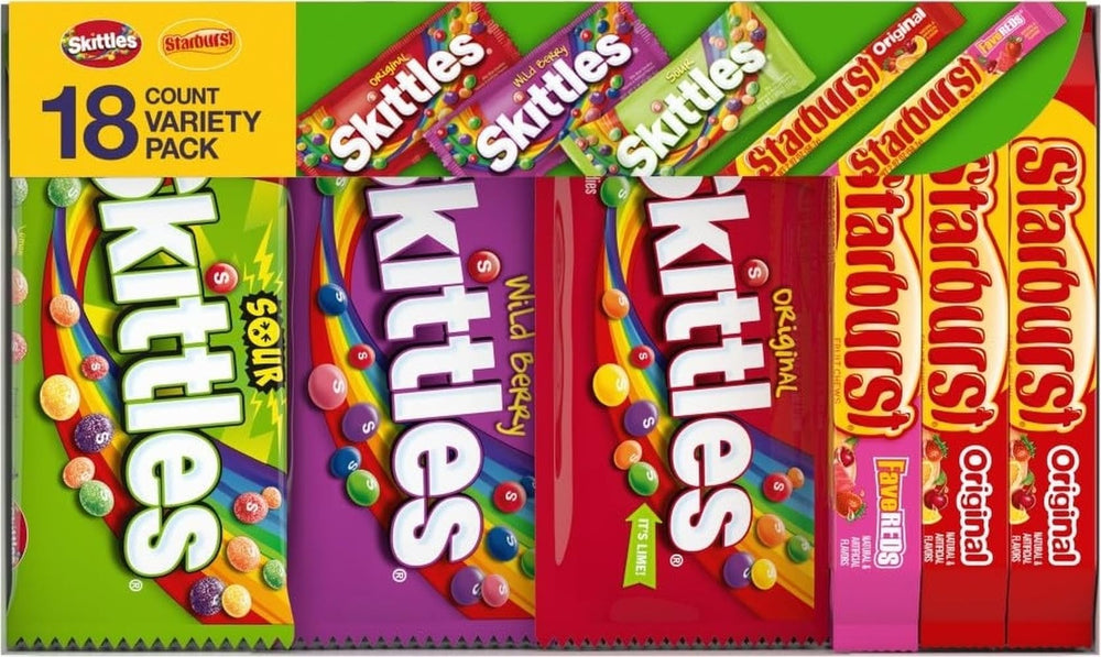 Skittles front packaging showing brand and variety mix for easy gifting
